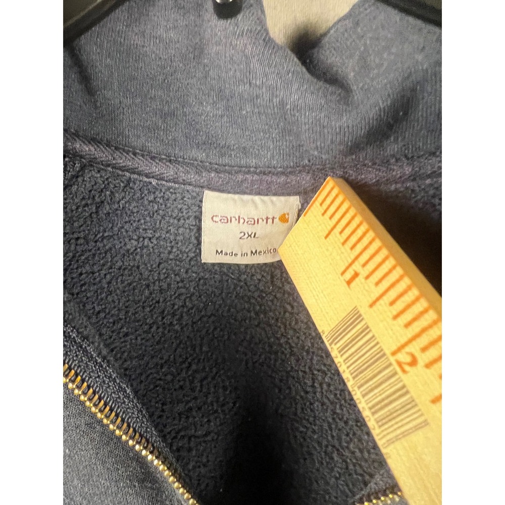 Carhartt Mens 2XL Navy Blue Quarter Zip Pullover Sweatshirt Raglan Sleeve Pocket - Picture 2 of 7